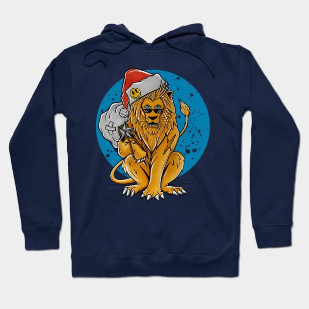 Lion with santa hat Hoodie by DMD Art Studio